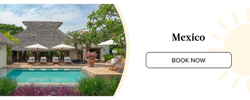 Relax in a vacation rental with lush gardens in Mexico.