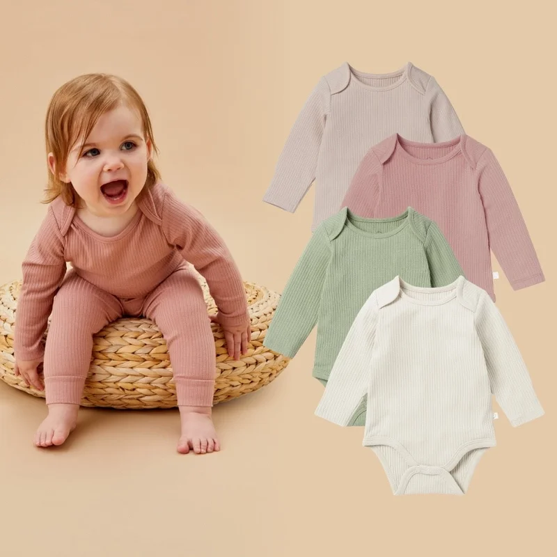 Image of Ribbed Long Sleeve Bodysuit 4 Pack