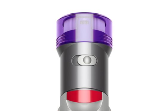 The power mode toggle on the handle of the Dyson Car+Boat handheld vacuum cleaner.