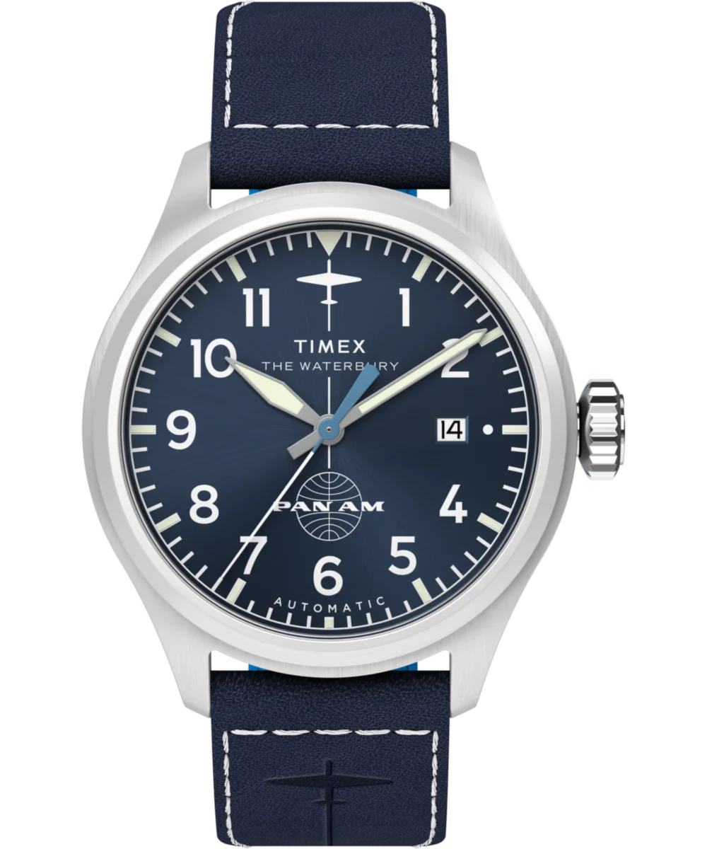 Image of Timex x Pan Am® Waterbury Automatic Ace 41mm Leather Strap Watch