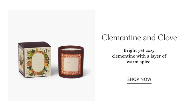 Clementine and Clove Bright yet cozy clementine with a layer of warm spice. shop now