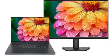 An XPS 16 Laptop computer next to a Dell 24 Monitor.