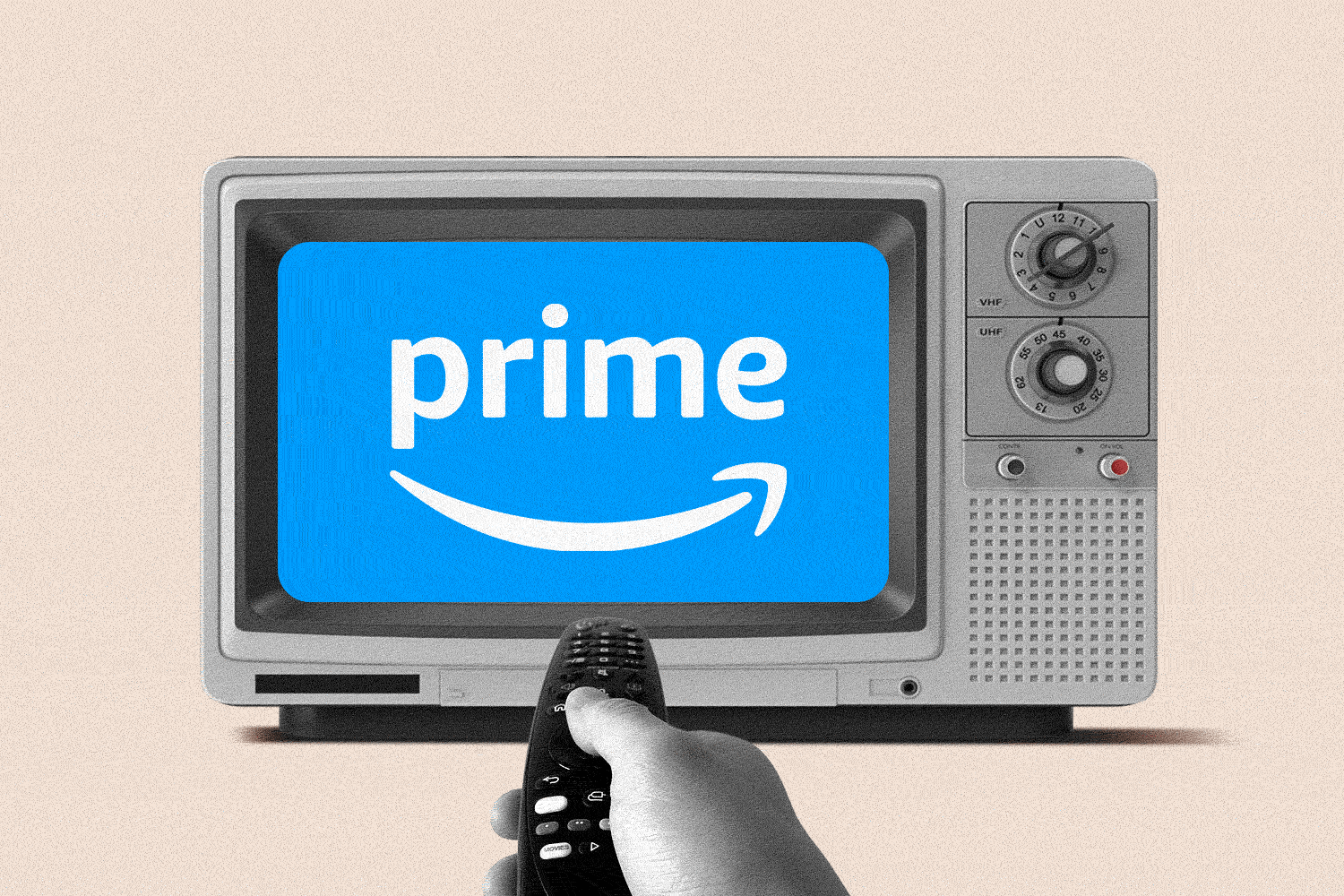 Hand turning on and off tv with Amazon logo on screen.