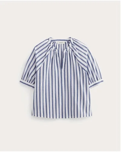 [Image]The Gauze Gathered Top | Mazarine Blue / Optic White