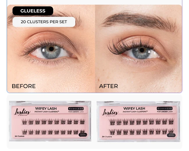 Model image wearing glueless Wifey lash clusters