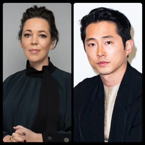 Olivia Colman and Steven Yeun headshots.