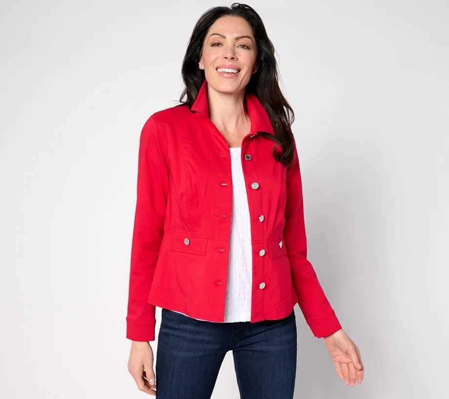 Susan Graver Uptown Stretch Button Front Peplum Jacket