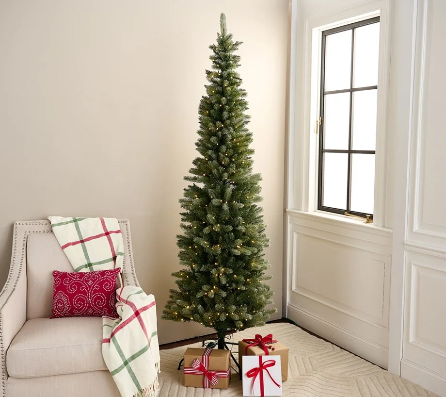 7' Twinkling Pencil Tree w/Glistening Branches by Valerie