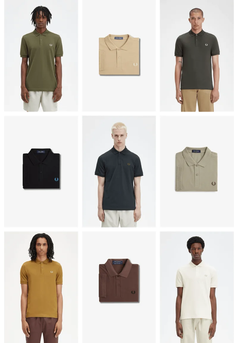 a selection of plain Fred Perry Shirts in earthy tones