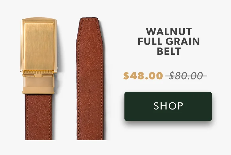 Gold & Walnut Brown Full Grain Leather Belt