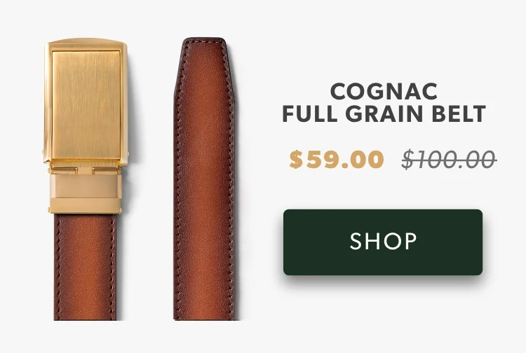 Gold & Cognac Brown Full Grain Leather Belt