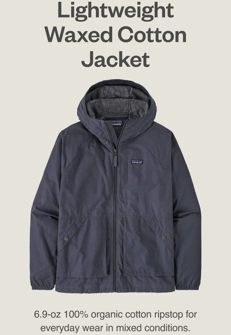 Lightweight Waxed Cotton Jacket. 6.9-oz 100% organic cotton ripstop for everyday wear in mixed conditions.
