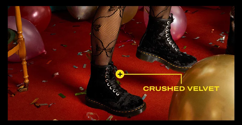 VEGAN 1460 WOMEN'S CRUSHED VELVET LACE UP BOOTS
