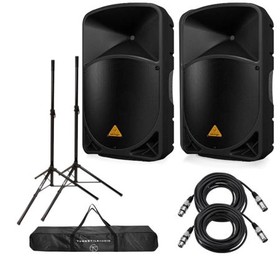 Behringer B115D Active 1000-Watt 2-Way 15" PA Speaker W/ 2x Mic Cable/Stand Pair