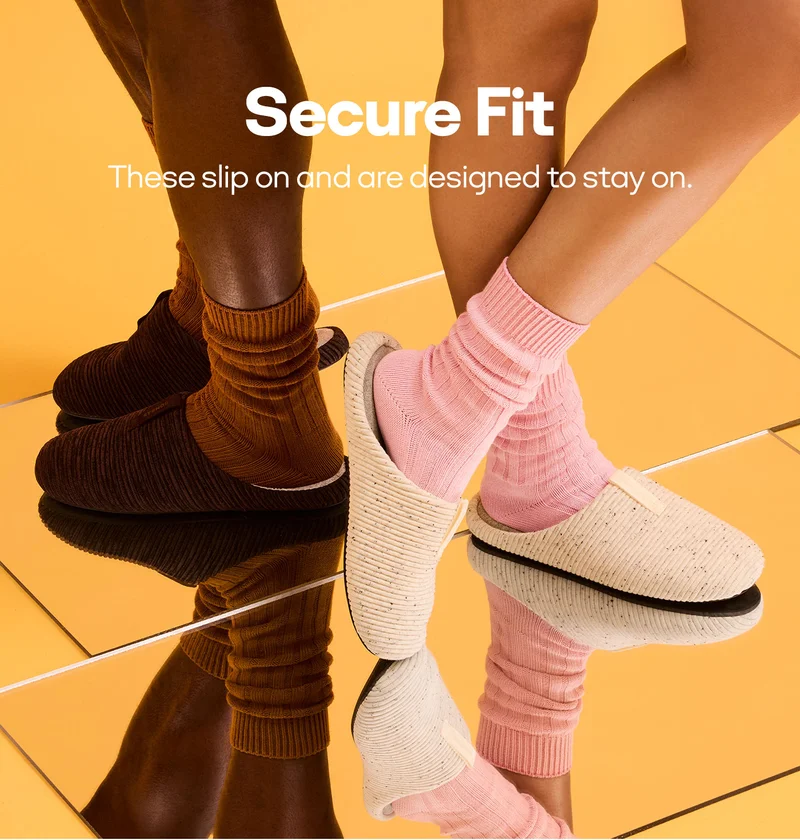 Secure Fit | These slip on and are designed to stay on.