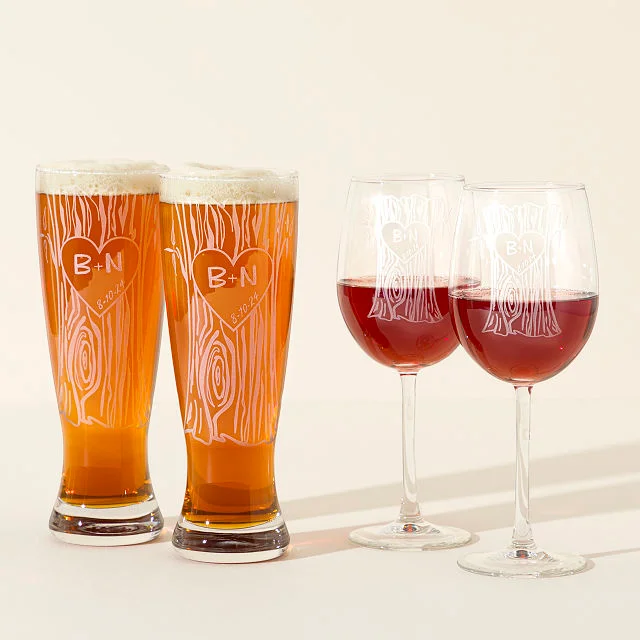 Personalized Tree Trunk Glassware Duo