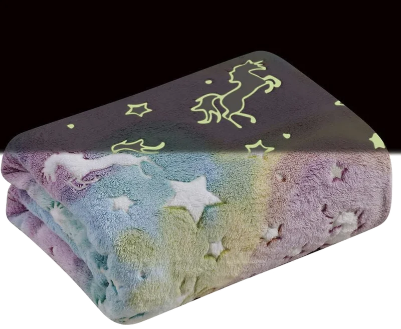 Image of Plazatex Star Glow Unicorn Micro Plush Blanket
