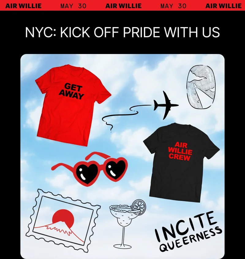 Williamsburg, celebrate the kick-off to Pride on Saturday, June 1. Bring a T-shirt (BYOT) for custom screen printing by Willie Norris and bring your own body (BYOB) for travel-inspired flash tattoos by Long Time Tattoo.