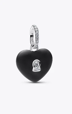 Matte Black Ceramic Heart Padlock Dangle Charm