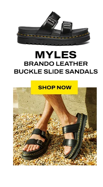 MYLES BRANDO LEATHER BUCKLE SLIDE SANDALS