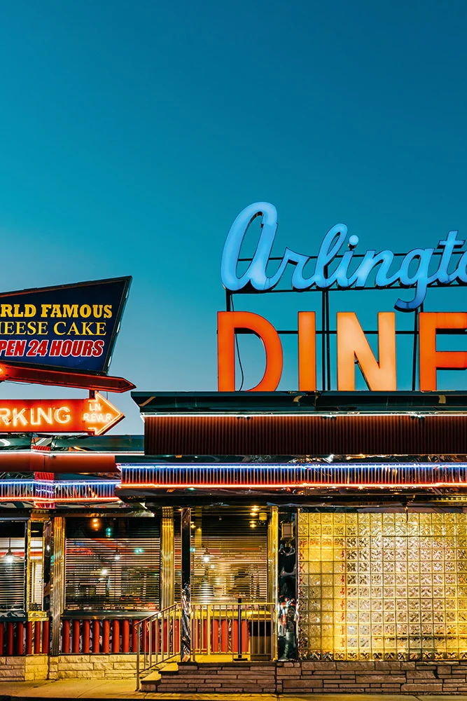 A diner with a neon sign