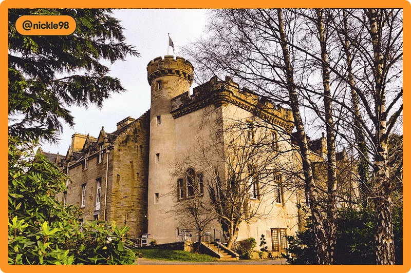 Image description: A castle surrounded by trees.