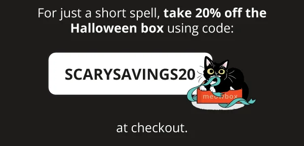 For just a short spell, take 20% off the Halloween box using code: discount code20 at checkout.