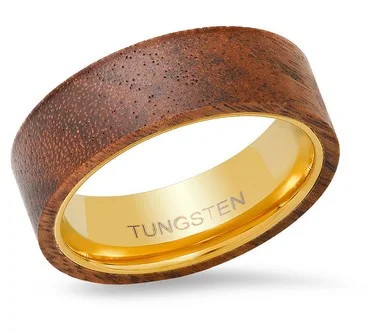 Steel By Design Men's 18K Gold Plated Tungsten& Wood Ring