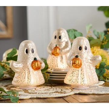 Set of 3 Illuminated Mercury Glass Ghosts by Valerie