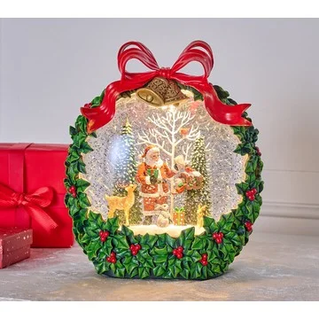 8" Illuminated Glitter Globe Wreath with Scene by Valerie