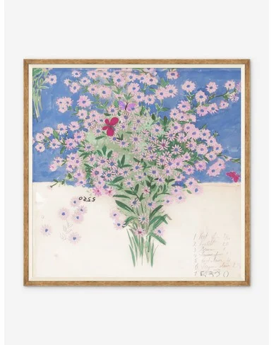 Papillons Et Margeurites Diptych Print by Paule Marrot - Oak / B / 32" x 32"