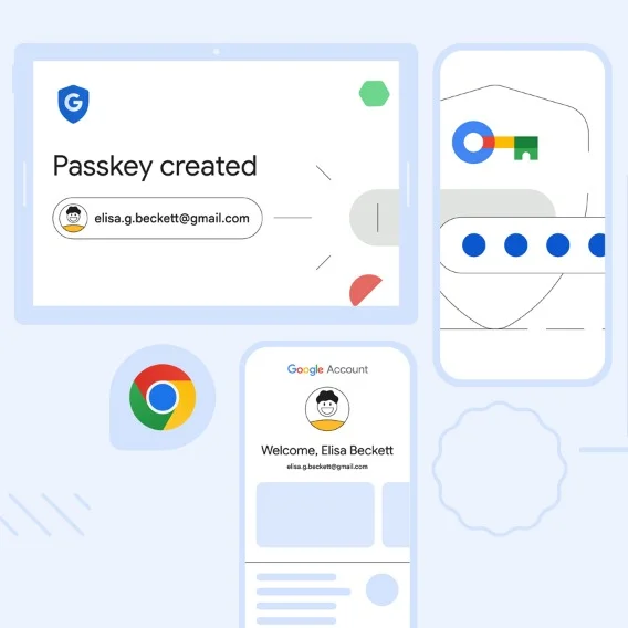 Various abstract icons representing Google passkeys.