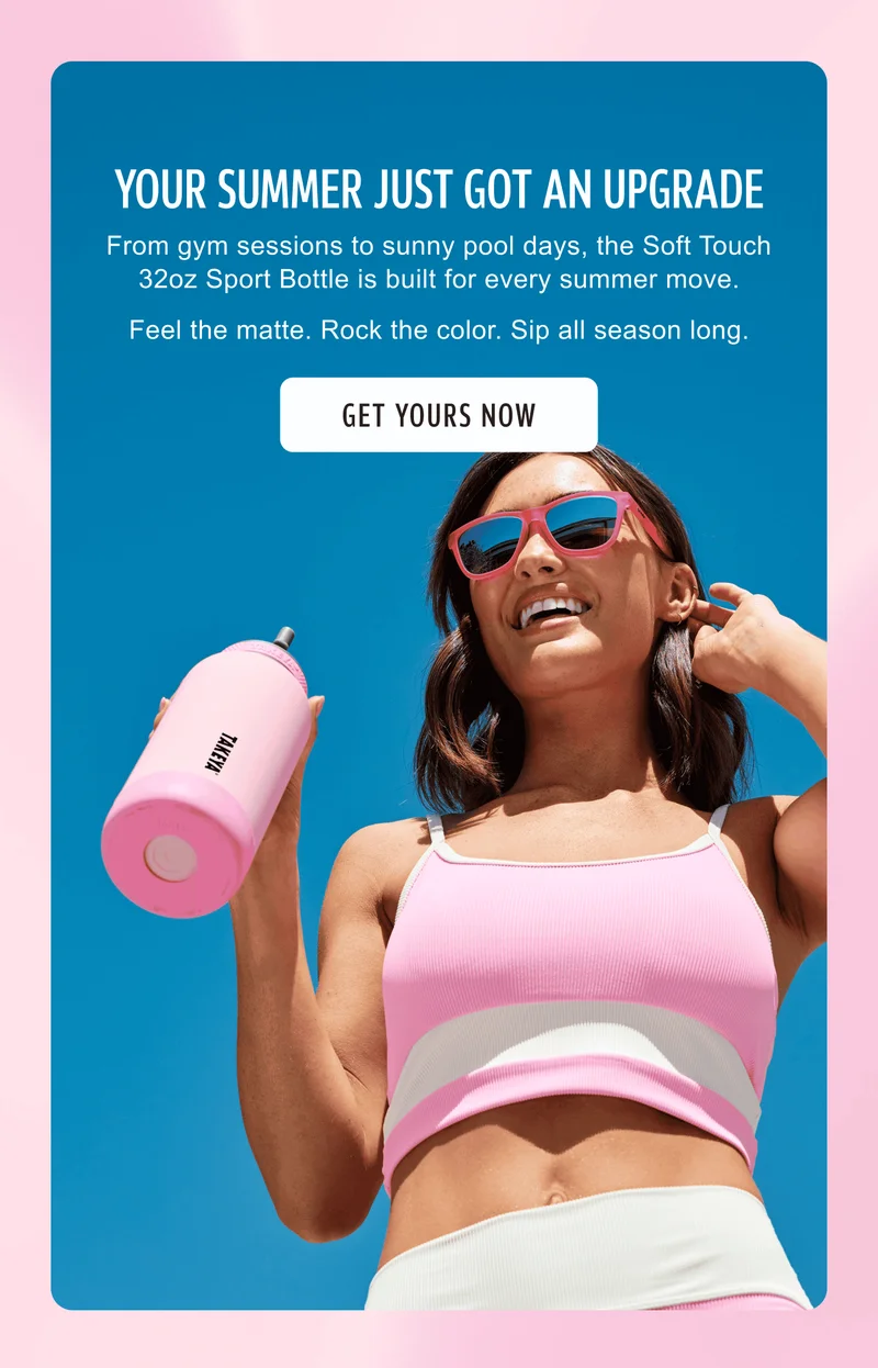 Your Summer Just Got an Upgrade | From gym sessions to sunny pool days, the Soft Touch 32oz Sport Bottle is built for every summer move. Feel the matte. Rock the color. Sip all season long. | Get Yours Now