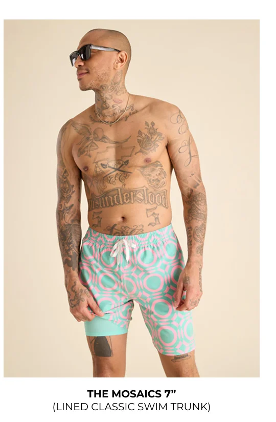 Lined Classic Swim Trunk: The Mosaics 7"