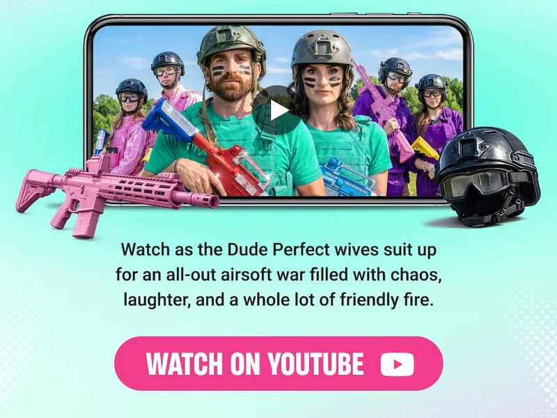 Watch as the Dude Perfect wives suit up for an all-out airsoft war filled with chaos, laughter, and a whole lot of friendly fire. -  WATCH ON YOUTUBE