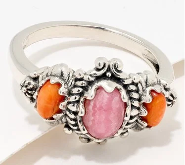 American West Sterling Silver Three Oval Gemstone Ring
