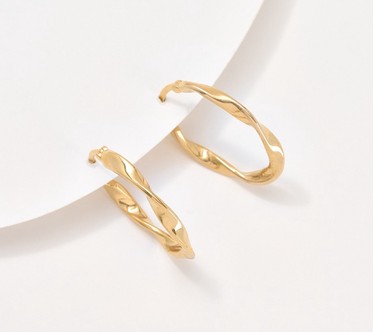 Christian James by Scott Grimes 14K Gold Clad 1" Oval Ripple Hoop Earrings