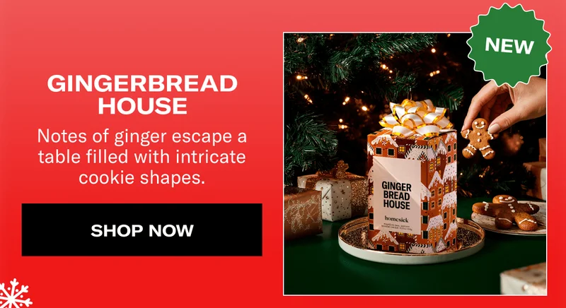 NEW | GINGERBREAD HOUSE | Notes of ginger escape a table filled with intricate cookie shapes.
