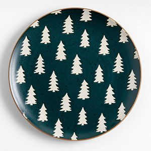 Green Trees Appetizer Plates with Stand, Set of 10