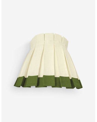 Color Block Classic Box Pleat Lampshade by Cielle Home-Ivory and Forest / Small