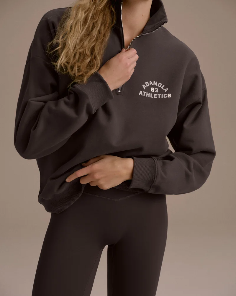 Campus Oversized Funnel Neck Zip Sweatshirt - Coffee Bean/Marshmallow White