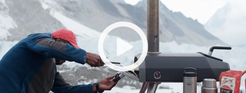 A pizza being made using Ooni Karu 2 at Everest Base Camp