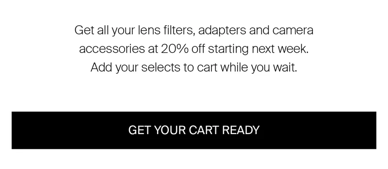 Get all your camera tools and accessories at 20% off starting next week.