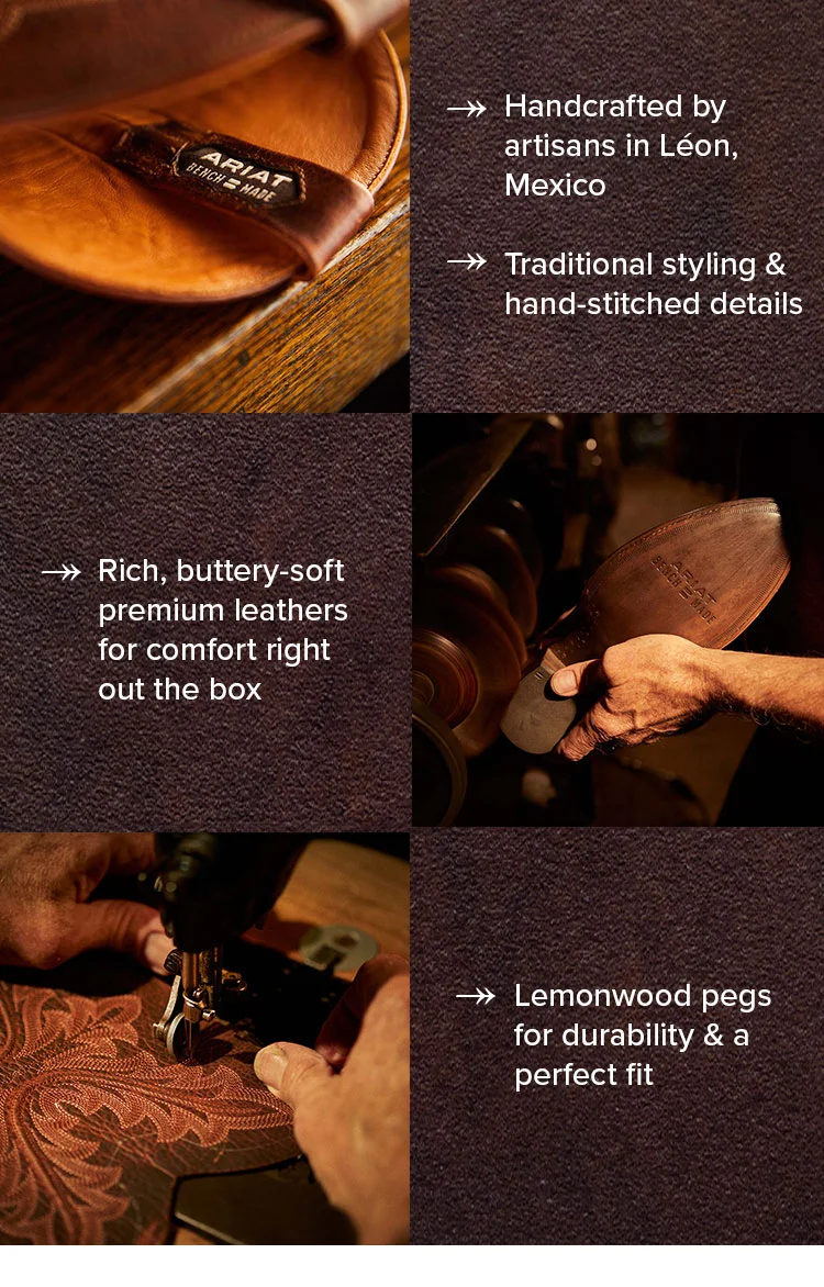 Handcrafted by artisans in Léon, Mexico Traditional styling & hand-stitched details