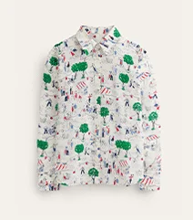 Sienna Silk Shirt - Ivory, Paris Scene