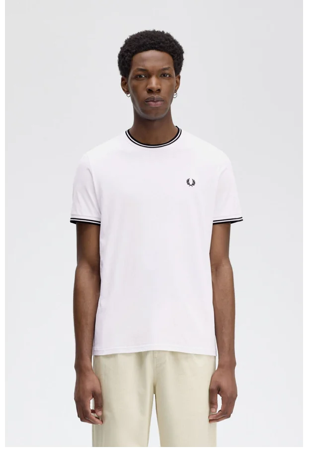 White Baseline Tee with Black Twin-tipping