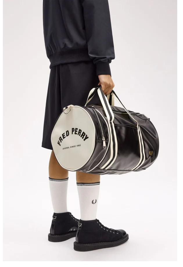 The classic Black and White Barrel Bag