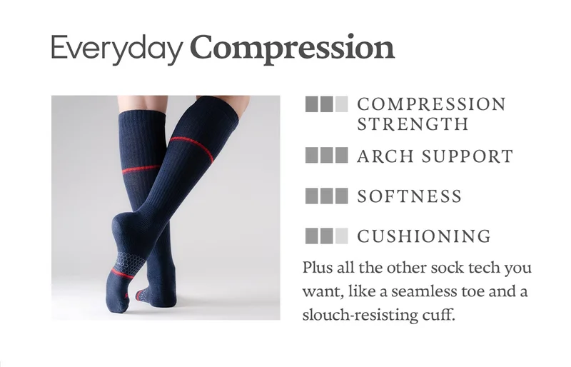 Everyday Compression | COMPRESSION STRENGTH | ARCH SUPPORT | SOFTNESS | CUSHIONING | Plus all the other sock tech you want, like a seamless toe and a slouch-resisting cuff.