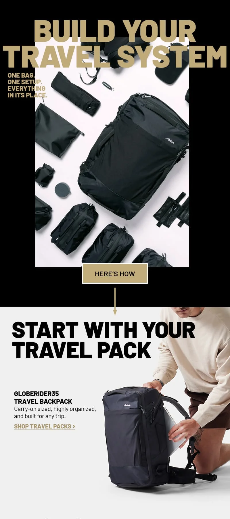 Build Your Travel System One bag. One setup. Everything in its place.