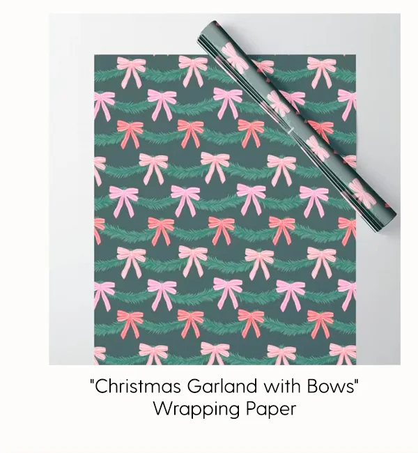 Christmas Garland with Bows Wrapping Paper by Krissy Mast